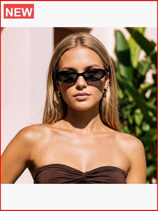 Retro Oval Cat Eye Sunglasses, Y2K 90s Narrow Small Sunnies, UV400 Protection